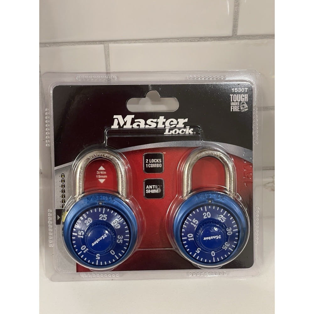 Master Lock 1530T Combination Padlock Blue 2 Locks/1 Combo AntiShim New Sealed